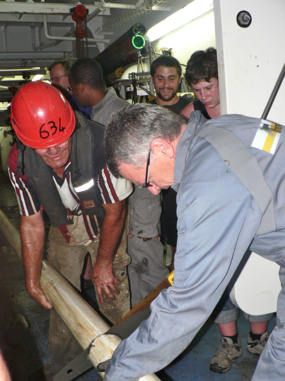Les collègues biologistes viennent donner un coup de main pour scier des tronçons de carotte.